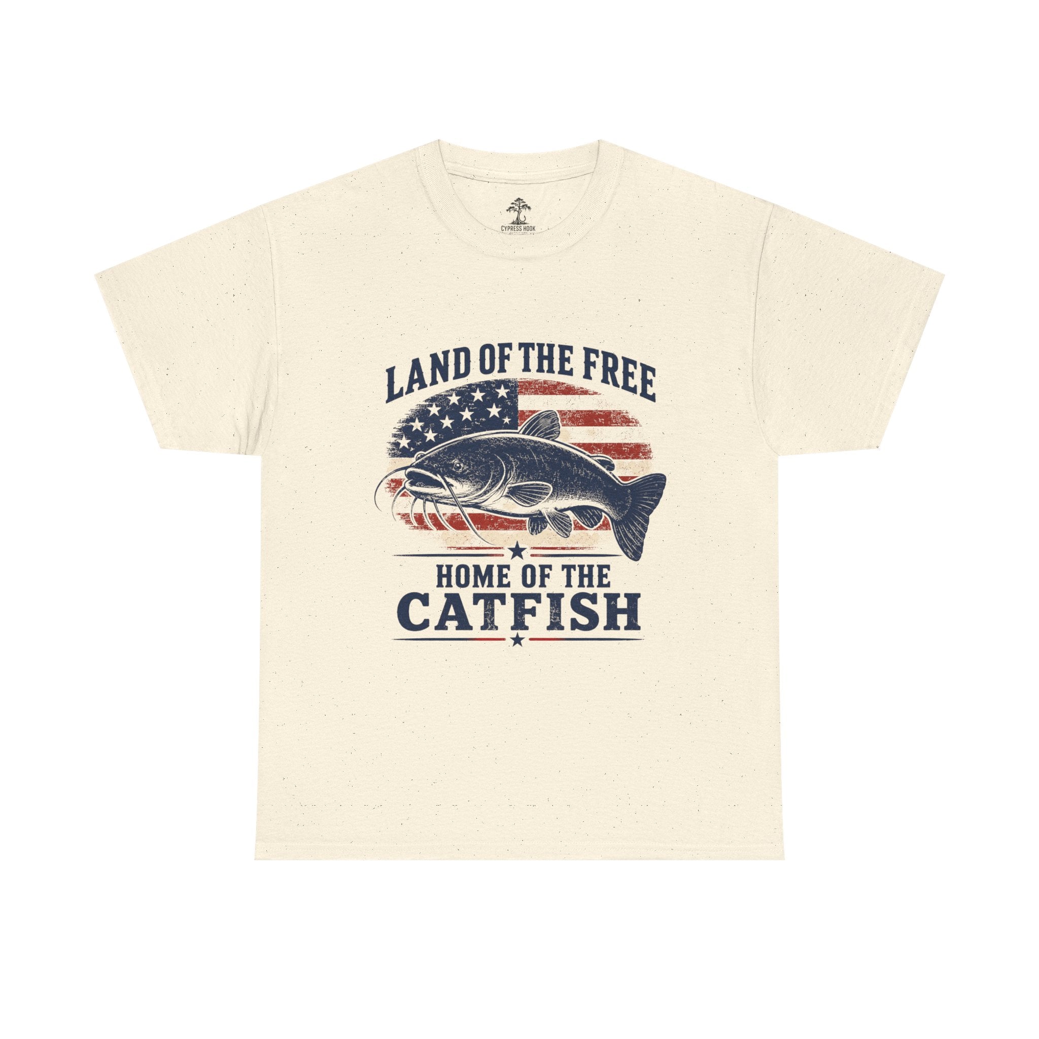 Patriotic Catfish T‑Shirt — "Land of the Free, Home of the Catfish" Fishing Tee