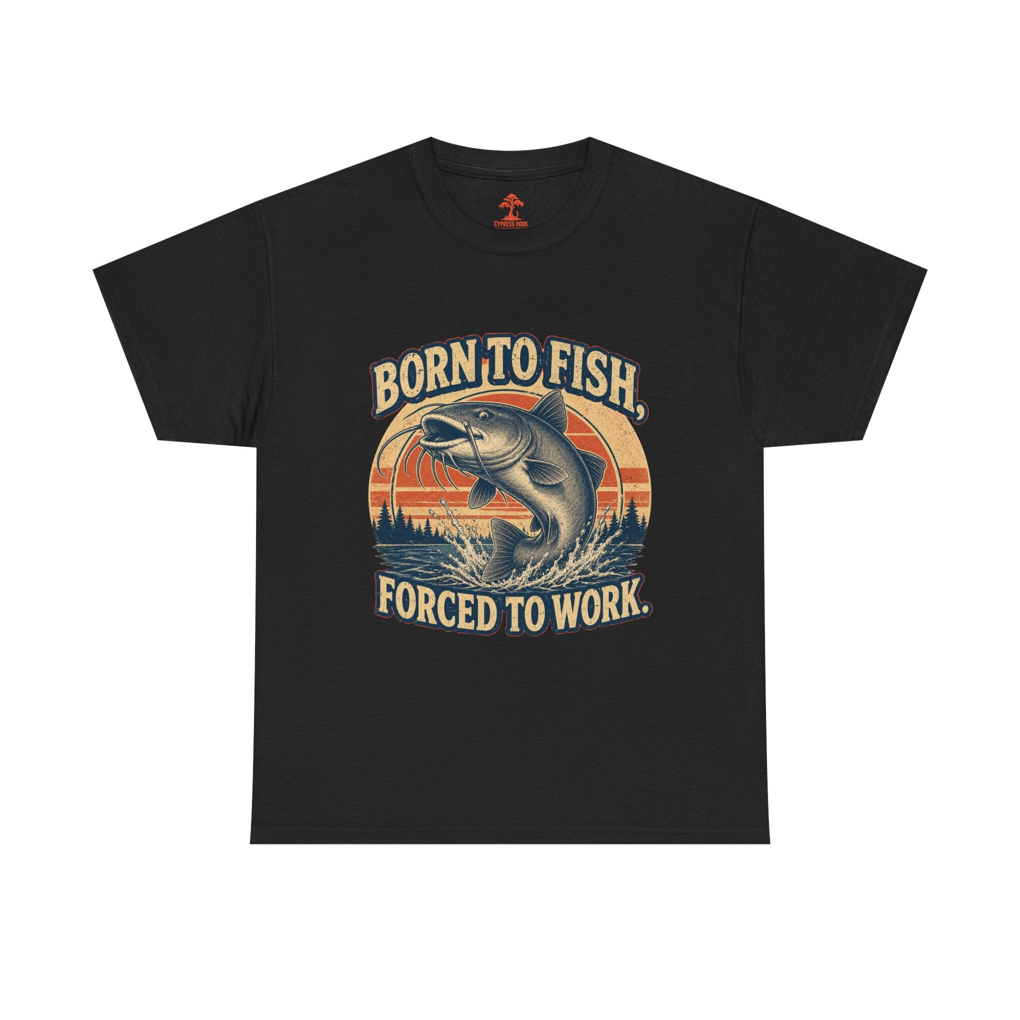 Fishing T‑Shirt — "Born to Fish, Forced to Work" Vintage Bass Tee