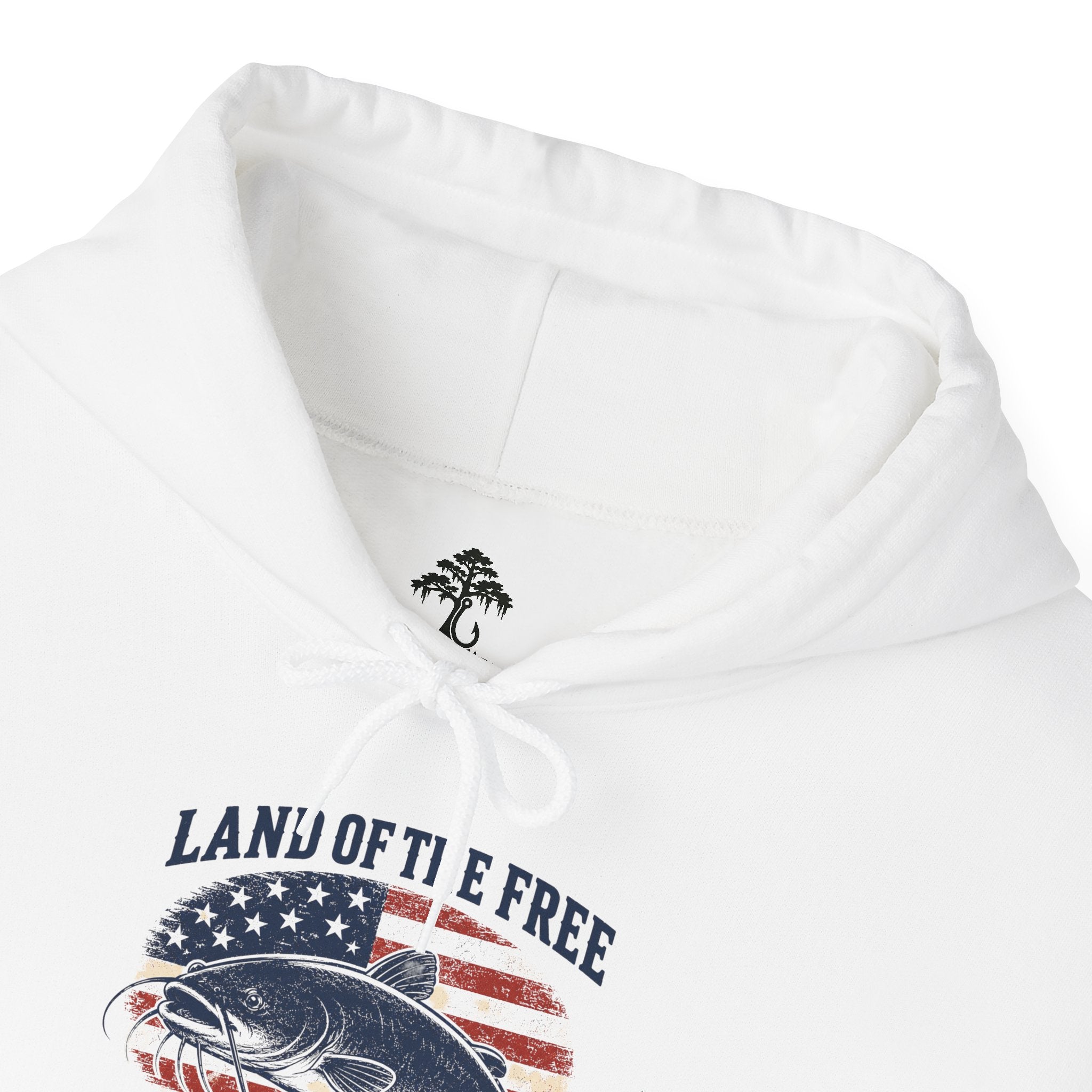 Patriotic "Land of the Free, Home of the Catfish" Hoodie – American Flag Catfish Fishing Sweatshirt