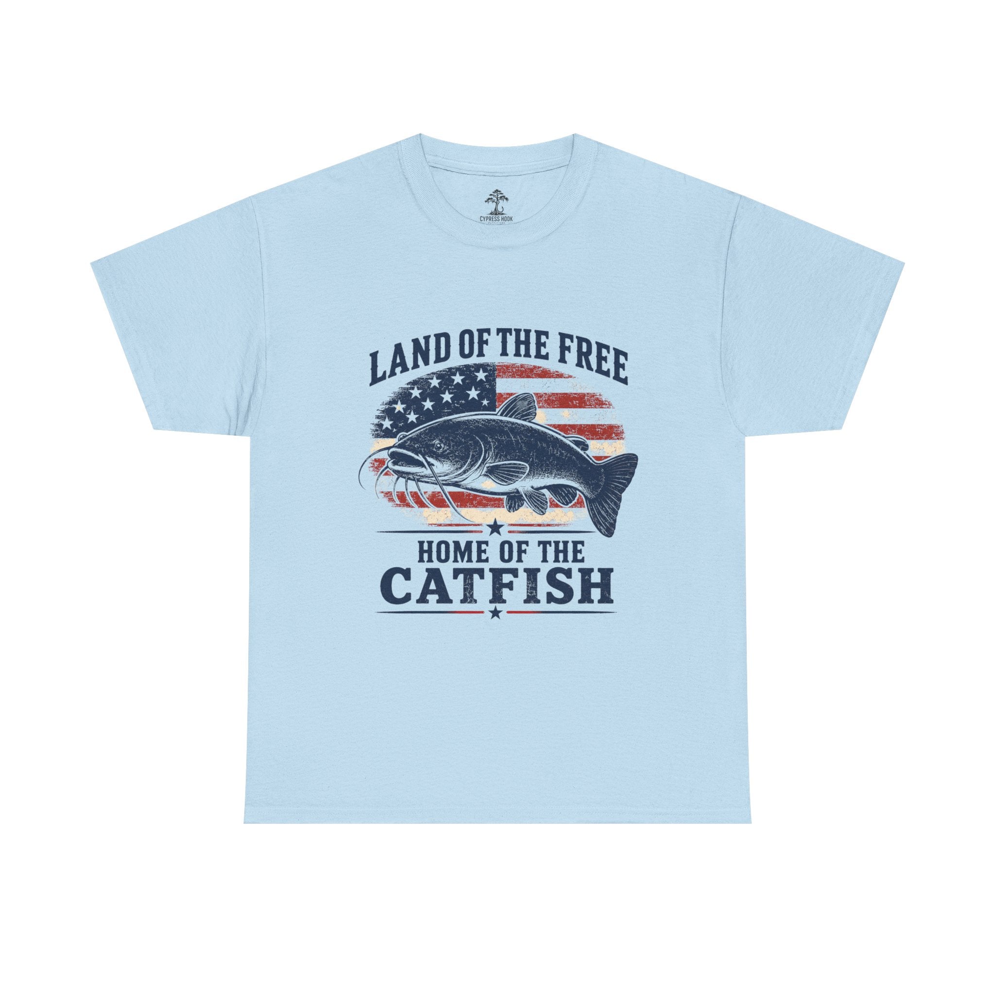 Patriotic Catfish T‑Shirt — "Land of the Free, Home of the Catfish" Fishing Tee