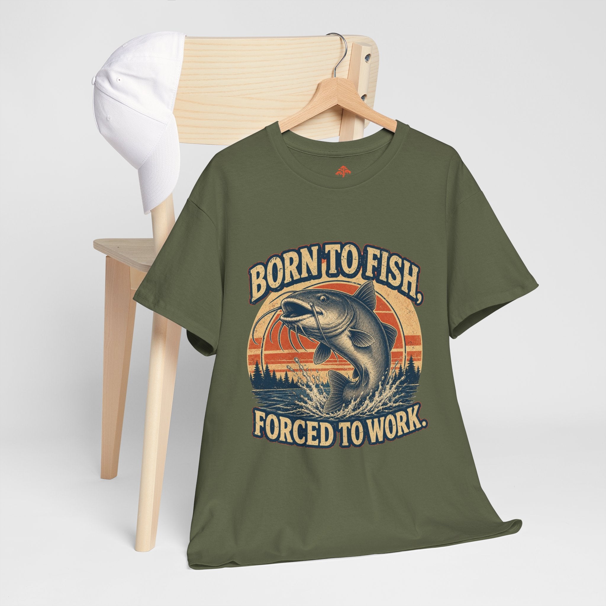 Fishing T‑Shirt — "Born to Fish, Forced to Work" Vintage Bass Tee