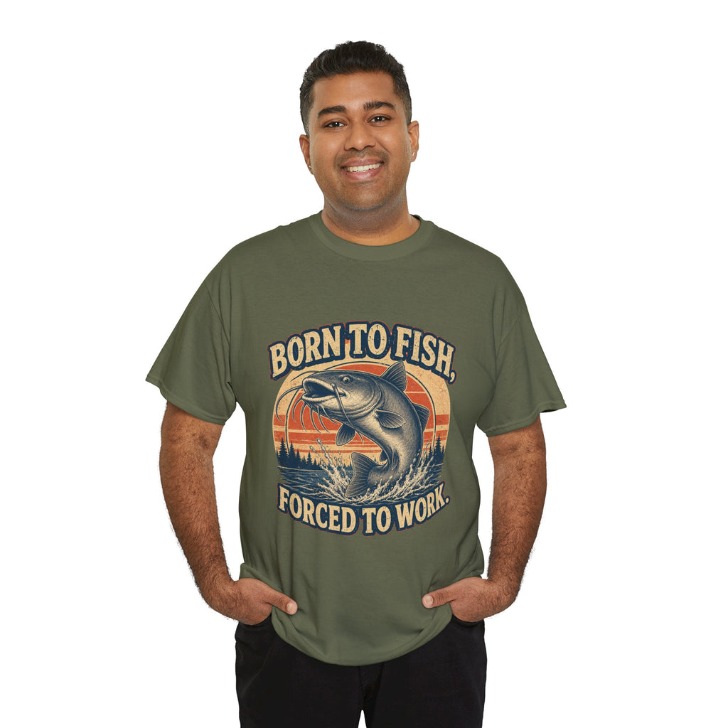 Fishing T‑Shirt — "Born to Fish, Forced to Work" Vintage Bass Tee