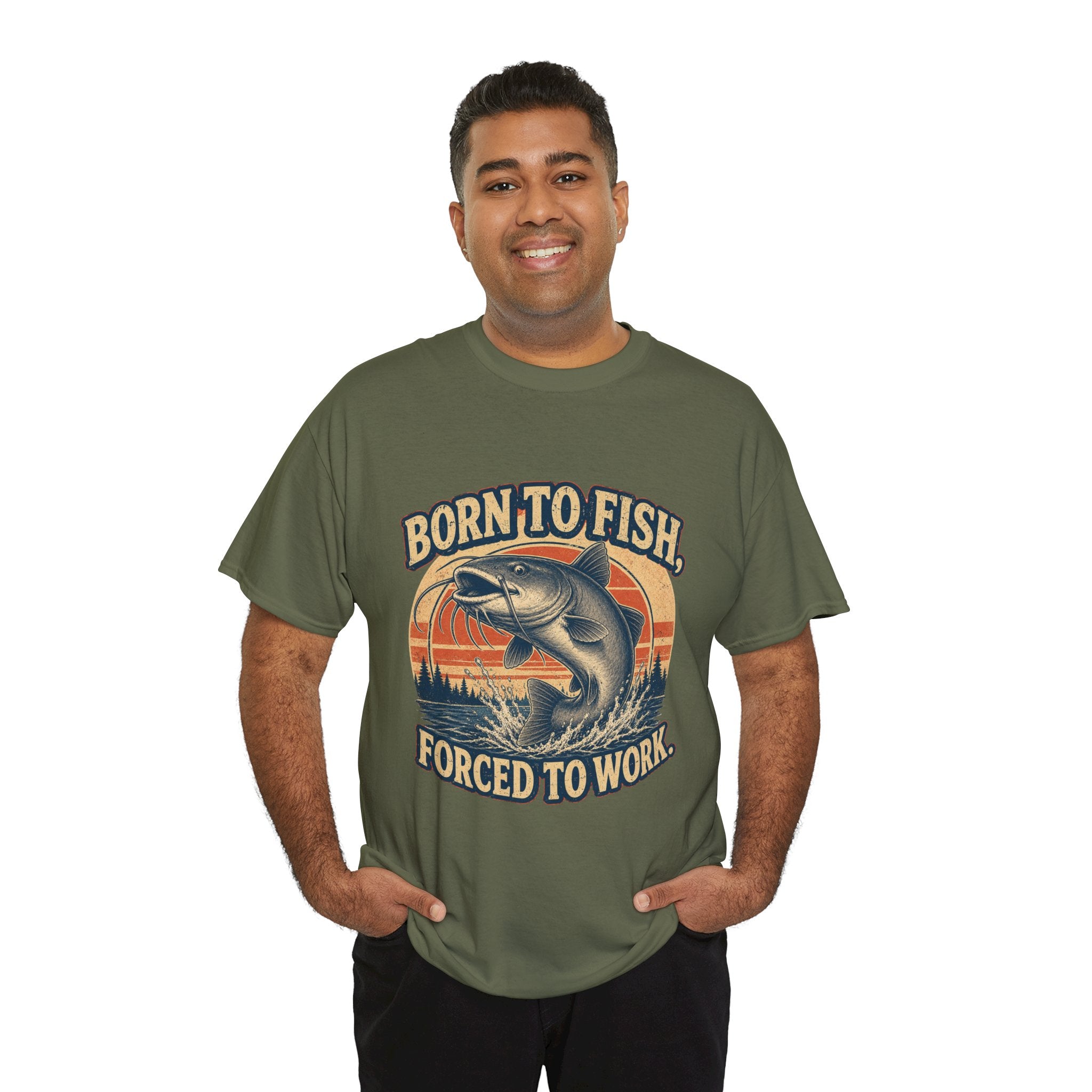 Fishing T‑Shirt — "Born to Fish, Forced to Work" Vintage Bass Tee