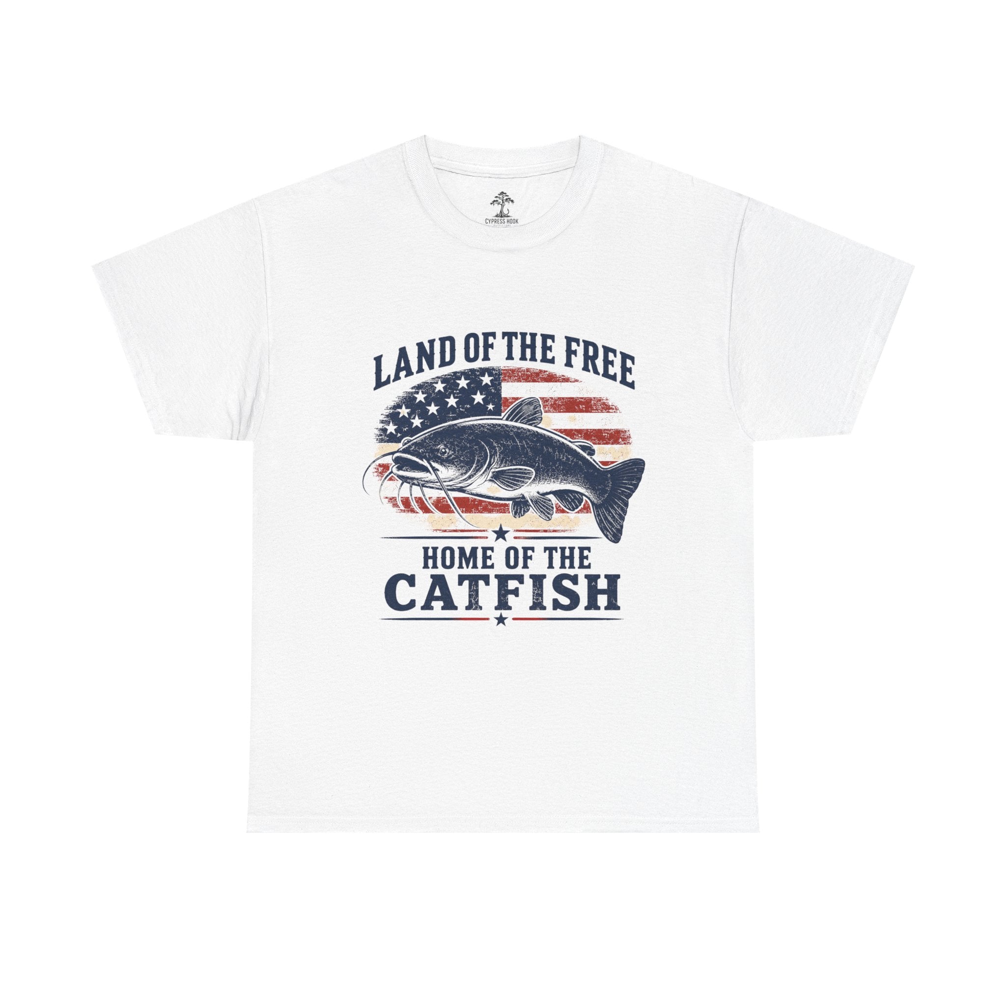 Patriotic Catfish T‑Shirt — "Land of the Free, Home of the Catfish" Fishing Tee