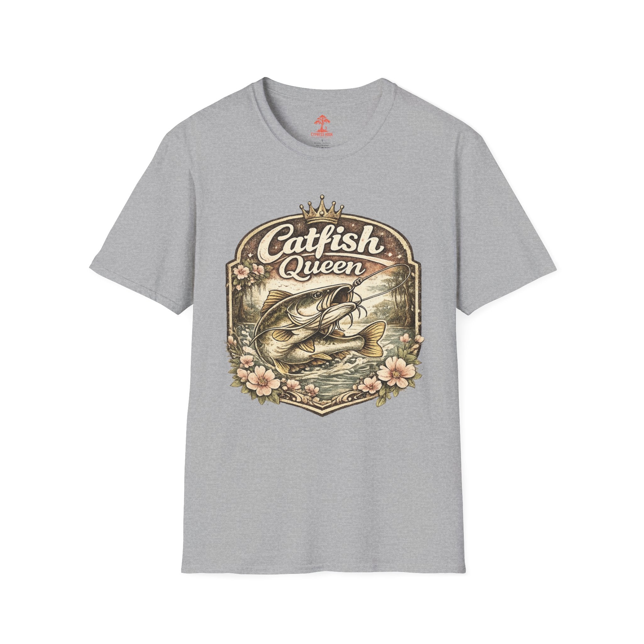Catfish Queen T-Shirt — Vintage Fishing Tee for Women Anglers