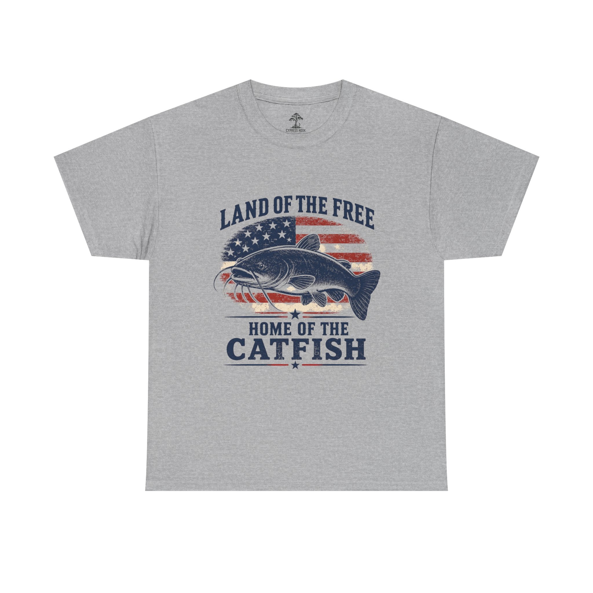 Patriotic Catfish T‑Shirt — "Land of the Free, Home of the Catfish" Fishing Tee