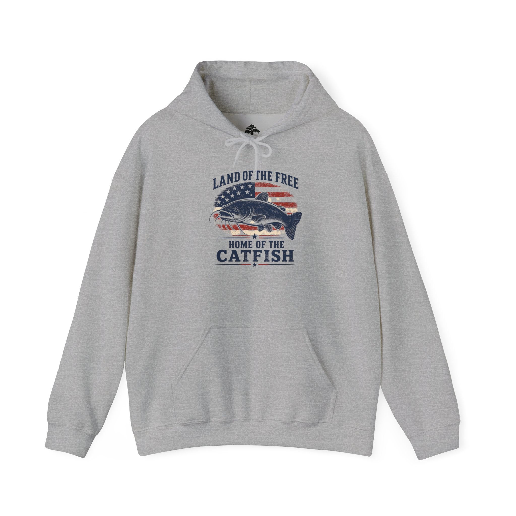 Patriotic "Land of the Free, Home of the Catfish" Hoodie – American Flag Catfish Fishing Sweatshirt