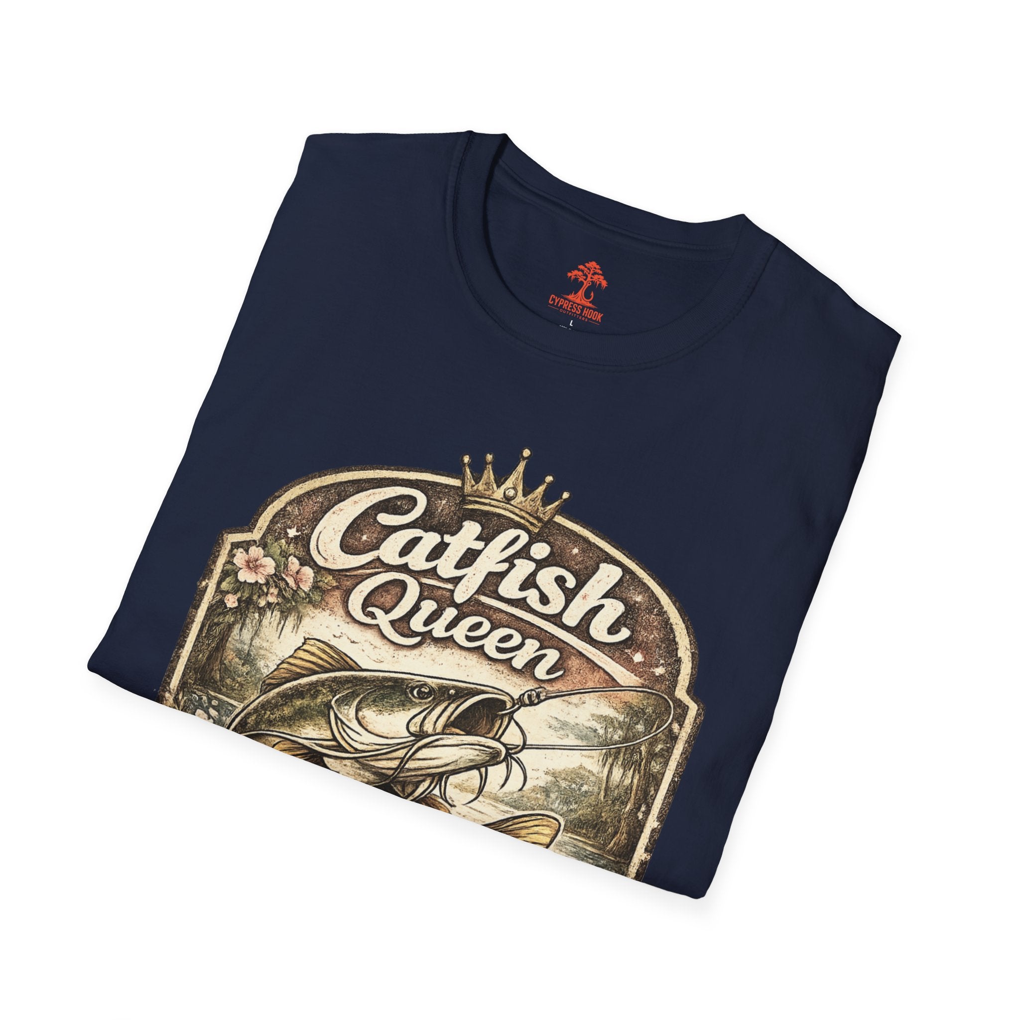 Catfish Queen T-Shirt — Vintage Fishing Tee for Women Anglers