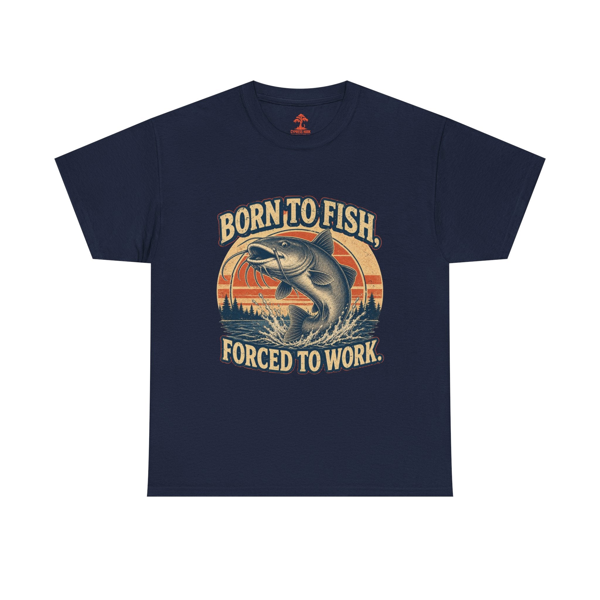 Fishing T‑Shirt — "Born to Fish, Forced to Work" Vintage Bass Tee
