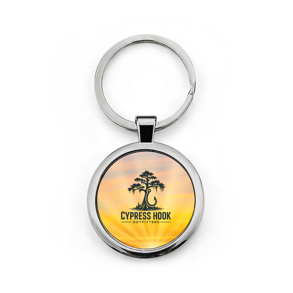 Cypress Hook Sunset Round Stainless Steel Keychain