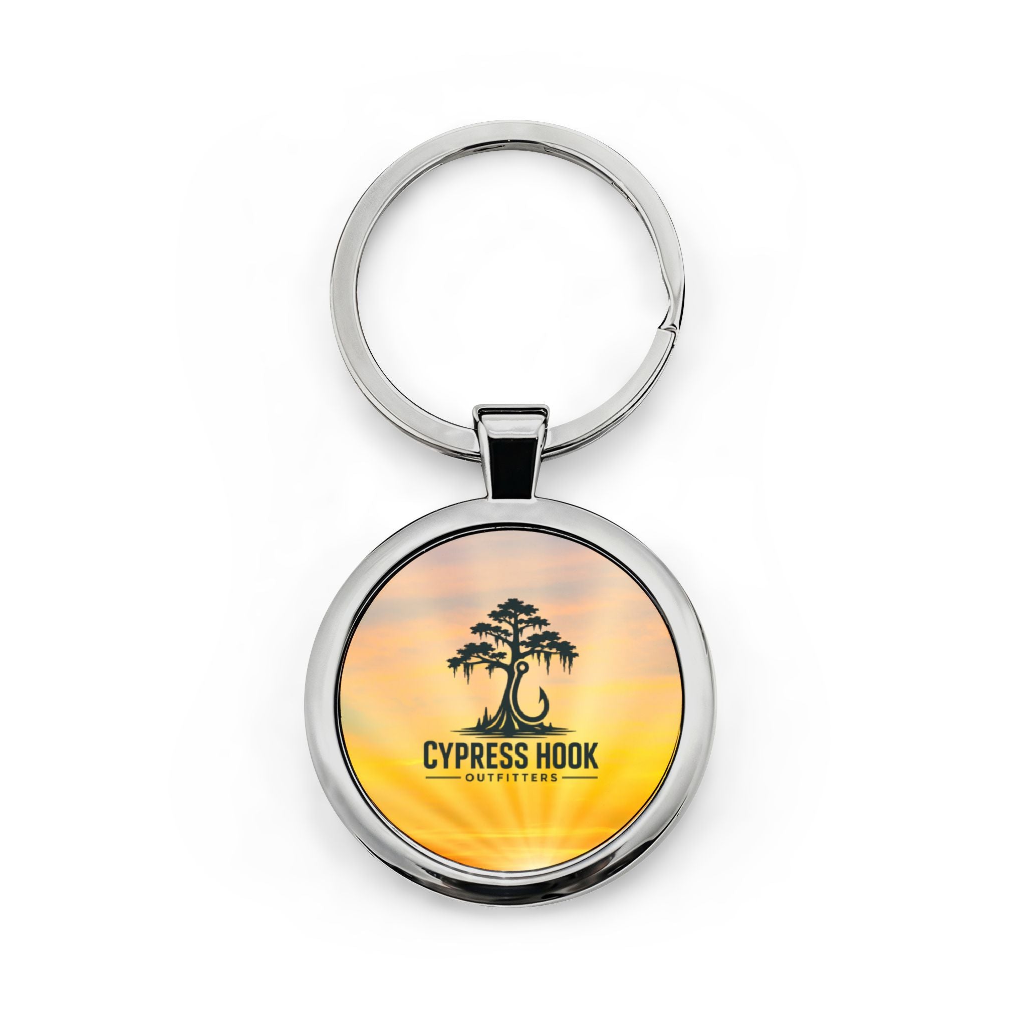 Cypress Hook Sunset Round Stainless Steel Keychain