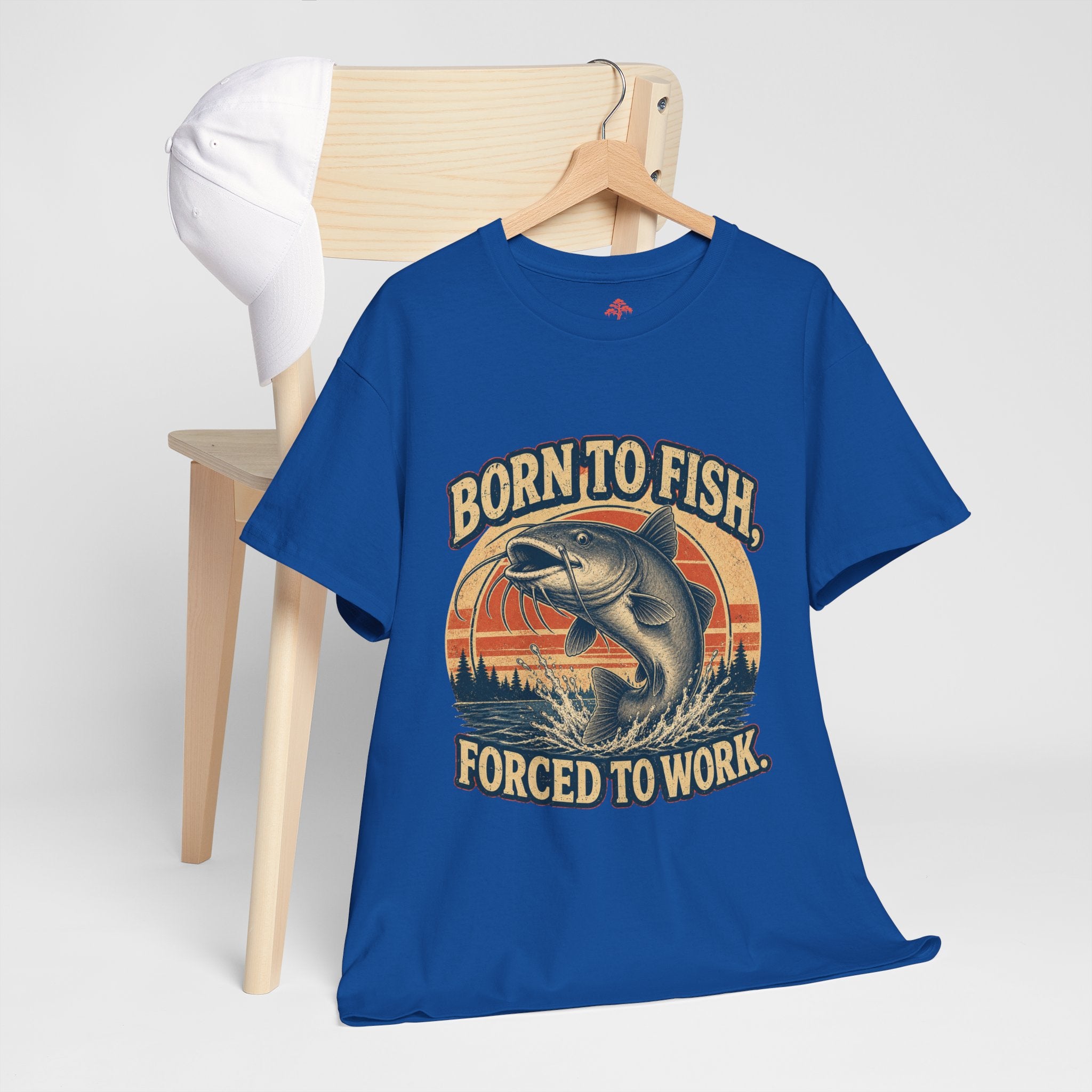 Fishing T‑Shirt — "Born to Fish, Forced to Work" Vintage Bass Tee