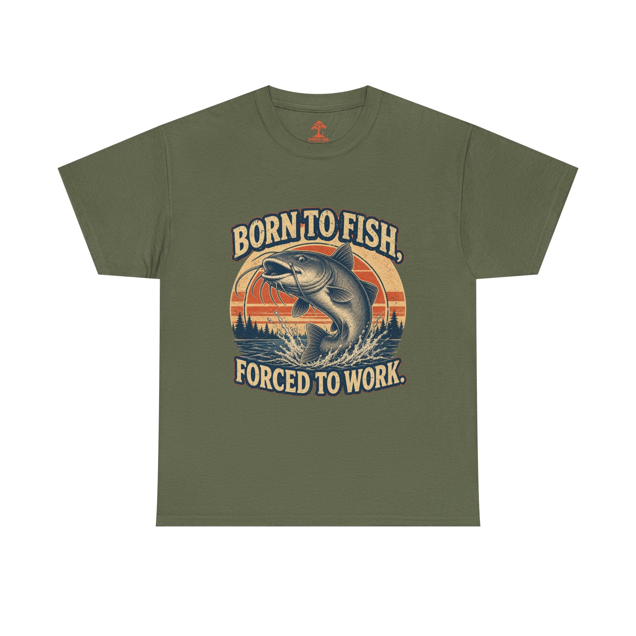 Fishing T‑Shirt — "Born to Fish, Forced to Work" Vintage Bass Tee
