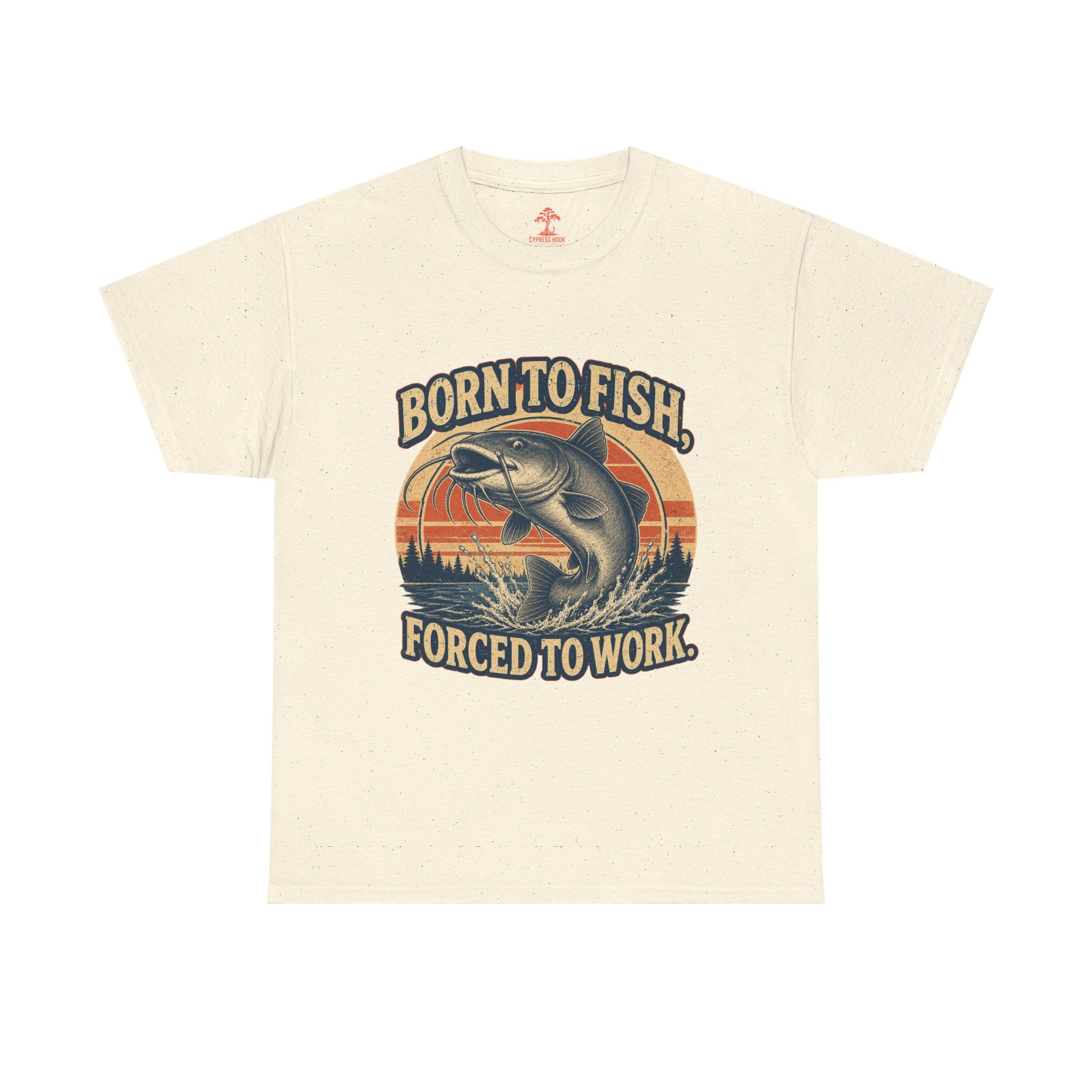 Fishing T‑Shirt — "Born to Fish, Forced to Work" Vintage Bass Tee