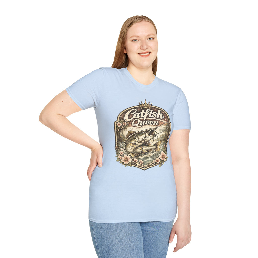 Catfish Queen T-Shirt — Vintage Fishing Tee for Women Anglers