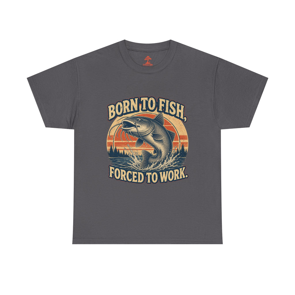 Fishing T‑Shirt — "Born to Fish, Forced to Work" Vintage Bass Tee