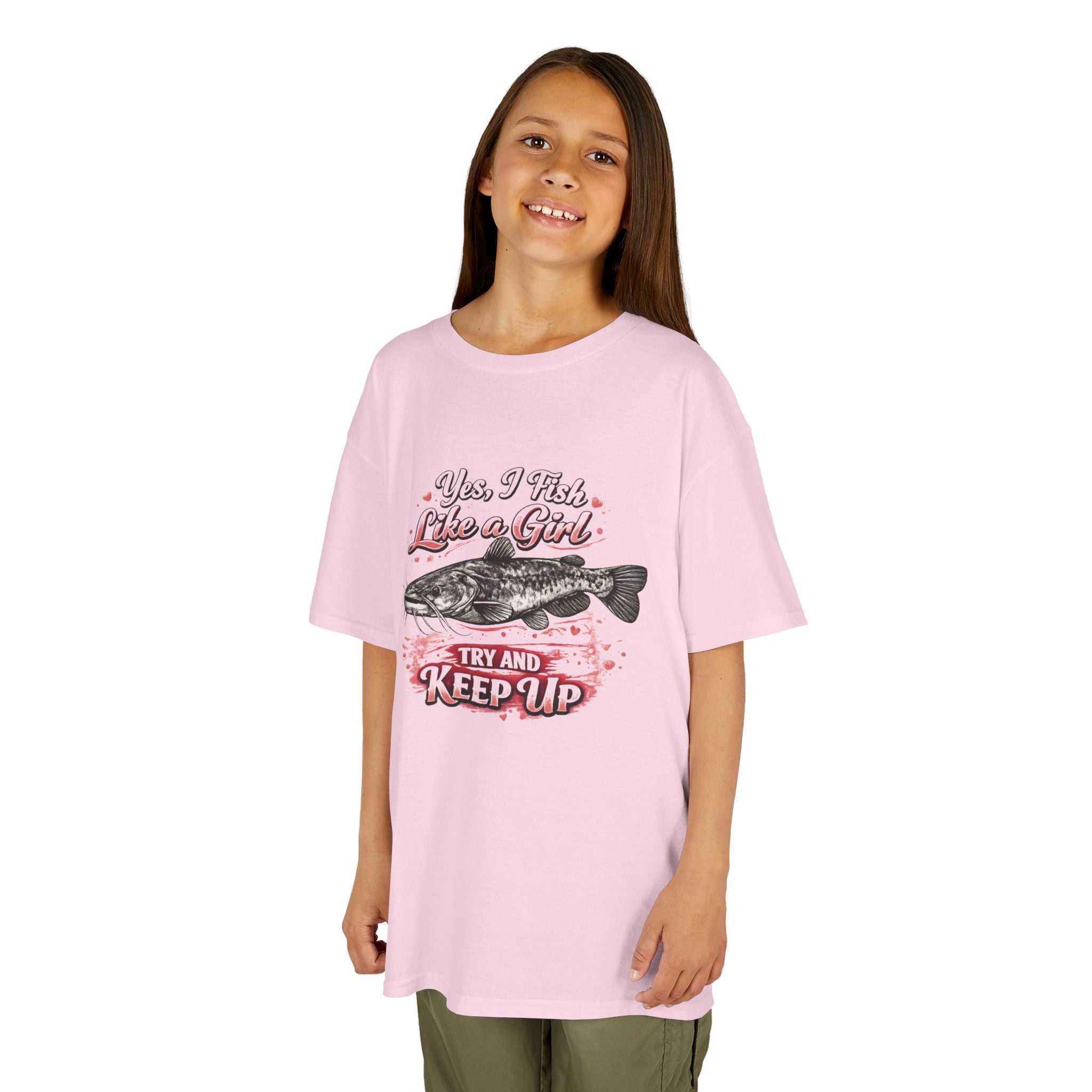 Kids Fishing T-Shirt — "Yes I Fish Like a Girl, Try and Keep Up" Cute Youth Angler Tee